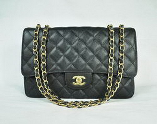 7A Replica Chanel Jumbo A28600 Black Caviar with Golden Hardware Flap Bags